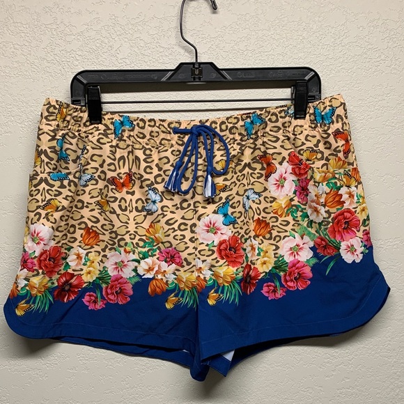 Johnny Was Pants - Johnny Was Floral Leopard Women's Athletic Beach Shorts Size XL